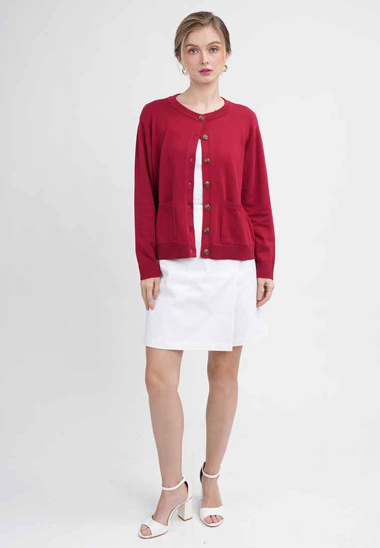 Liana Essential Knit Crewneck Cardigan with Pockets