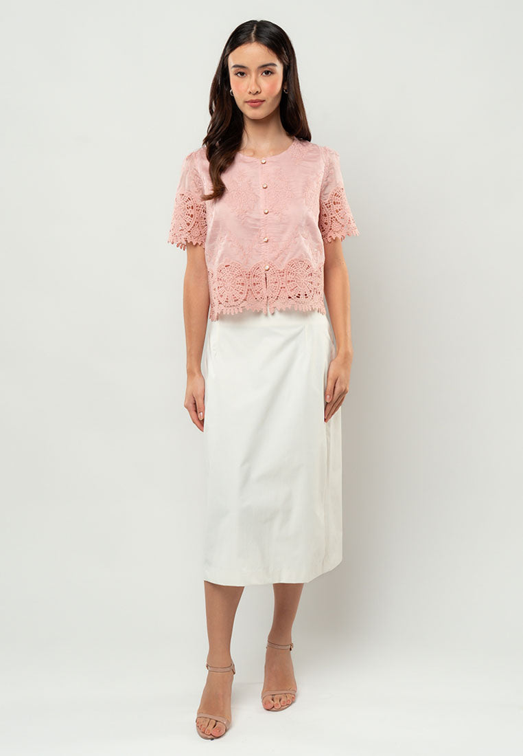 Giselle Lace-Appliqué Short-Sleeve Top