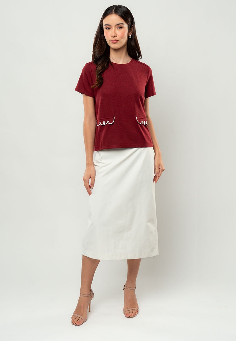 Audrey Scallop-Trim Pocket Knit Top