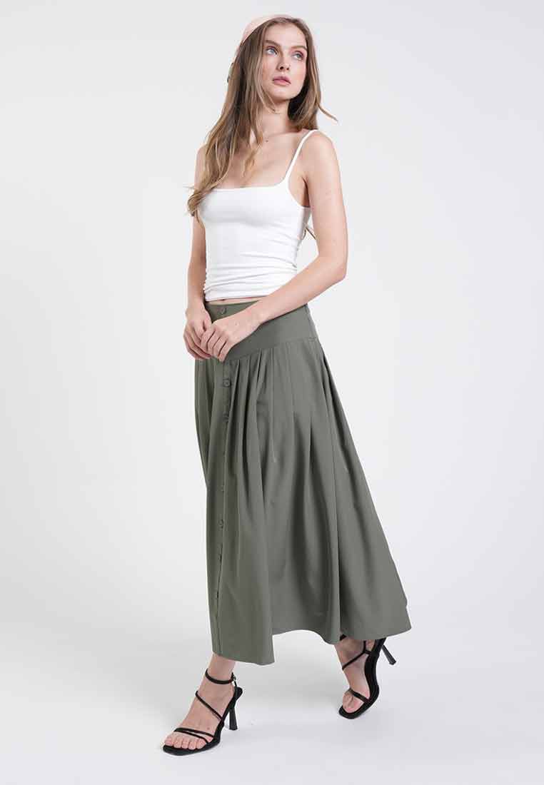 Kelsey Button A-Line Midi Skirt