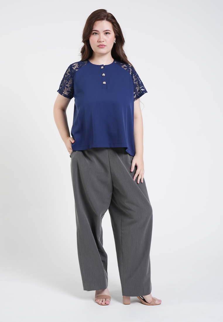 Milly Plus Size Celina Lace Sleeve Collared Top