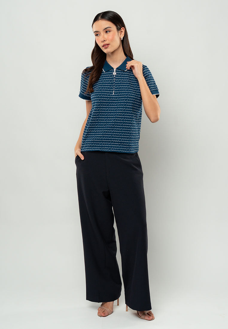 Adie Textured Knit Quarter-Zip Polo Top