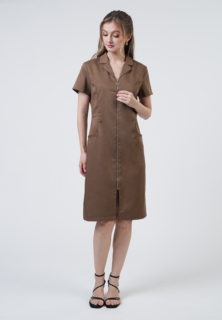Reese Zip-Front Collared Midi Dress