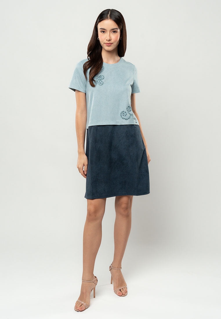 Stella Two-Tone Floral Appliqué Shift Dress