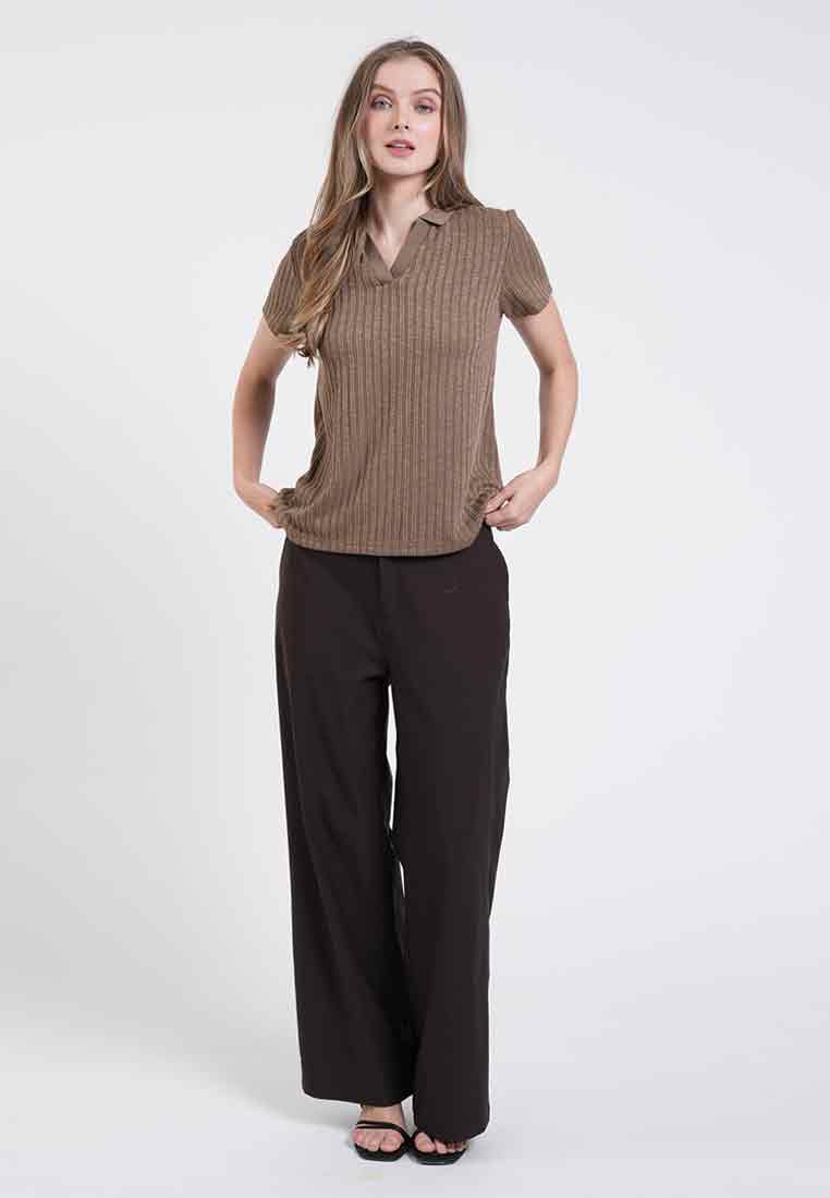 Cara V Neck Ribbed Polo Knit Top