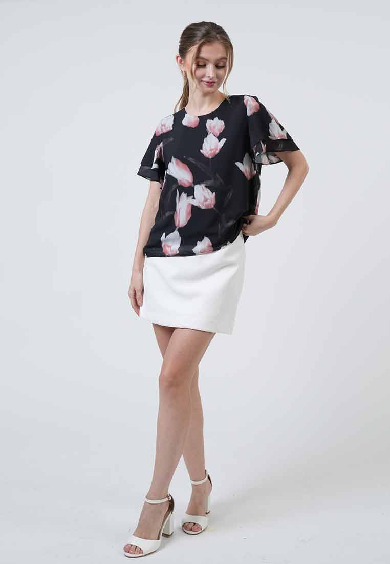 Ivy Tulip Print Double-Flutter Top