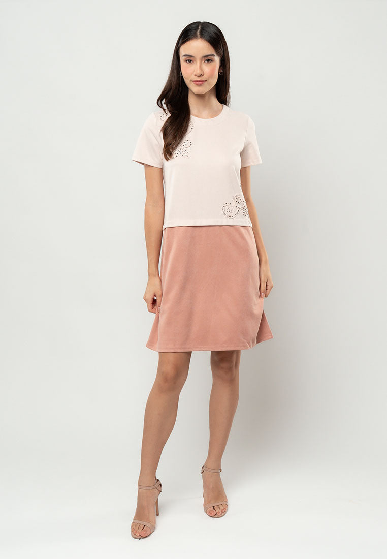 Stella Two-Tone Floral Appliqué Shift Dress