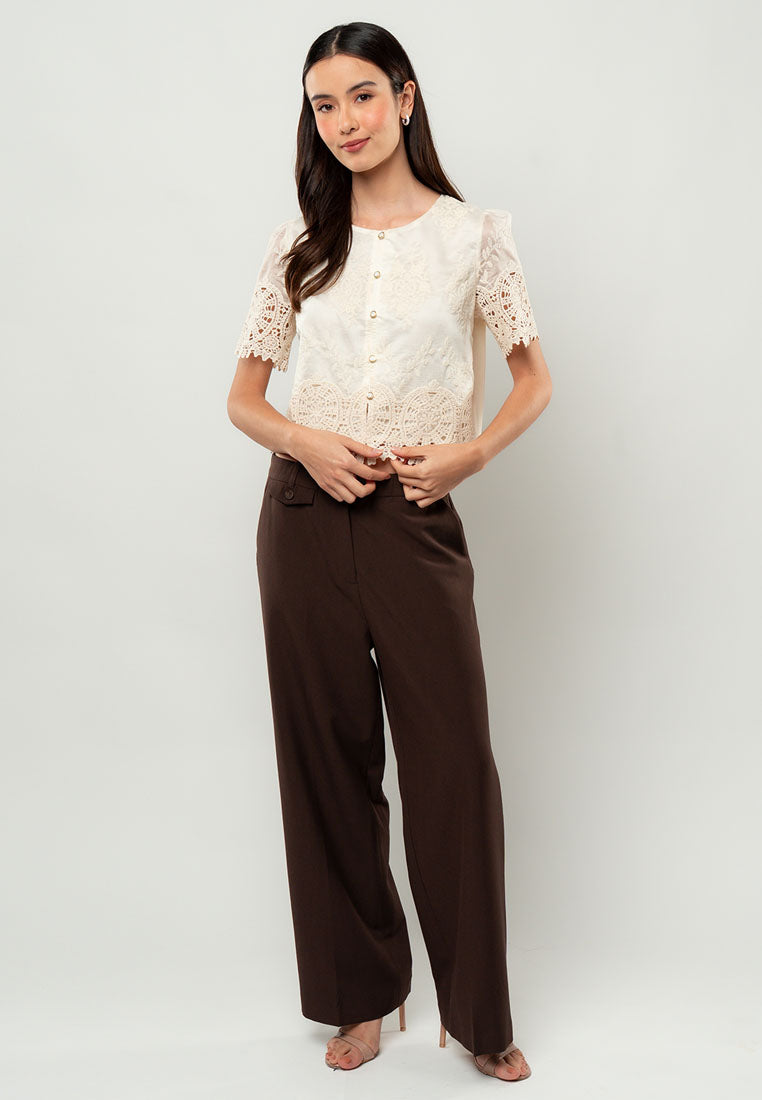Giselle Lace-Appliqué Short-Sleeve Top