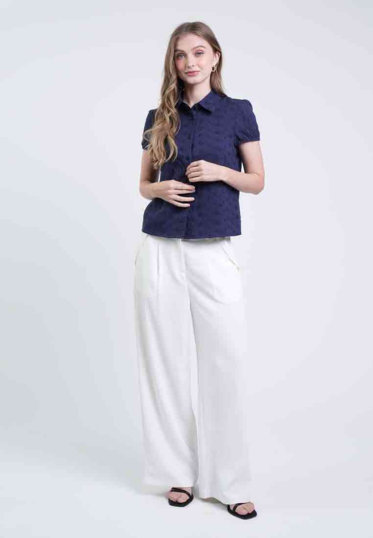 Gia Collared Eyelet Button-Down Top