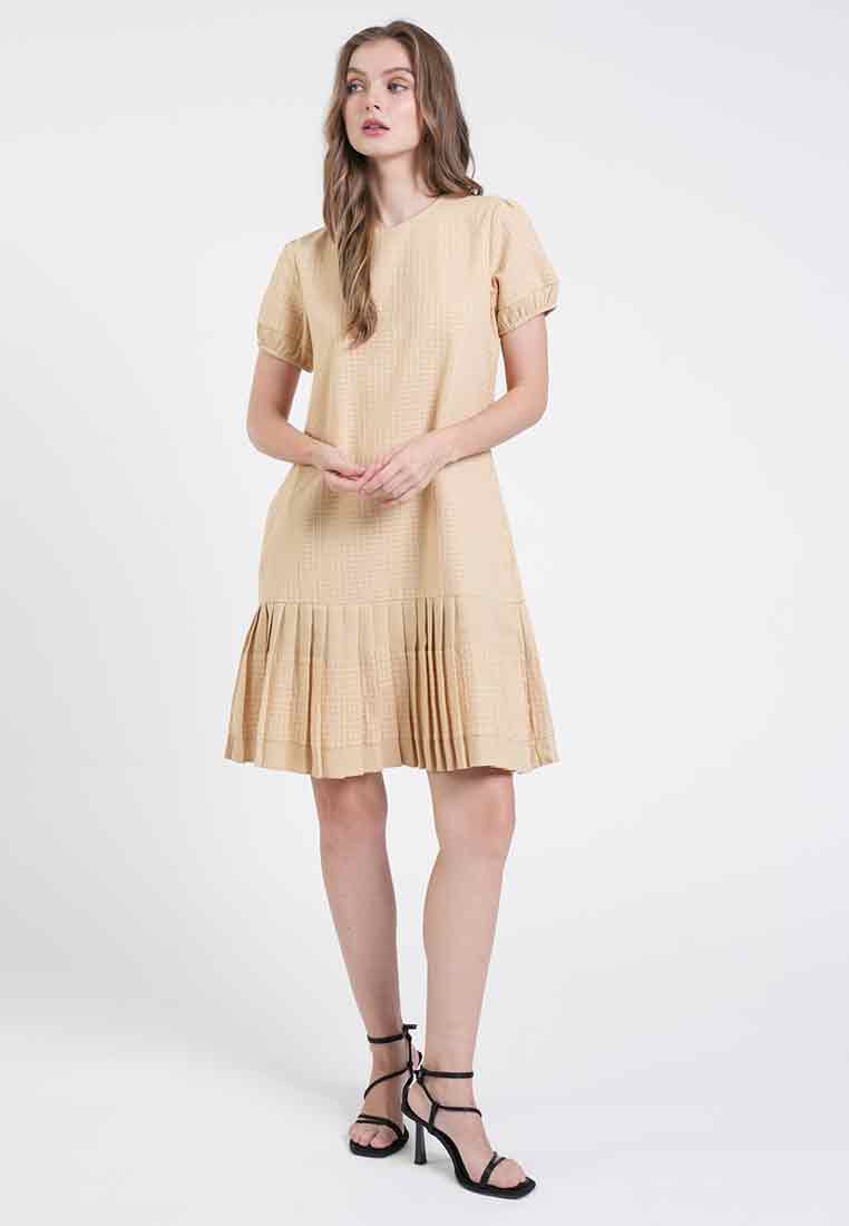 Lyca Grid Pleated Sheath Dress