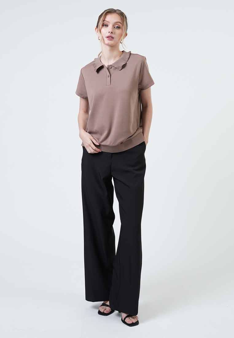 Gwenneth Petal-Edge Collared Knit Top