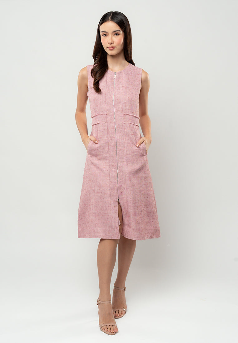 Isabelle Tweed Zip-Front Midi Dress