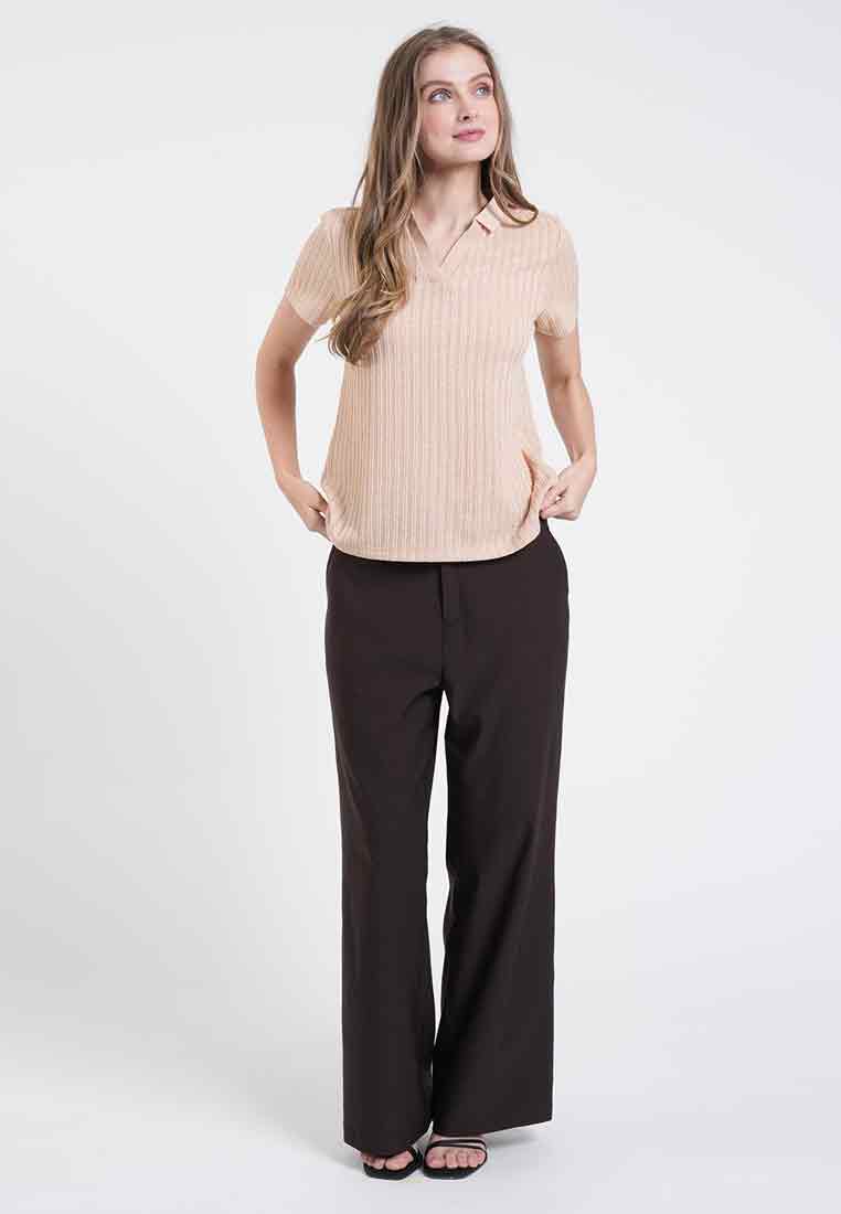 Cara V Neck Ribbed Polo Knit Top