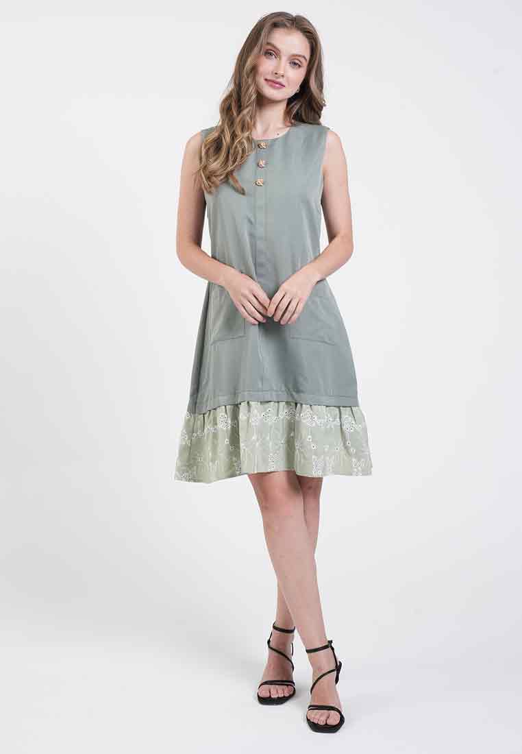 Grace Embroidered-Hem Sleeveless Dress