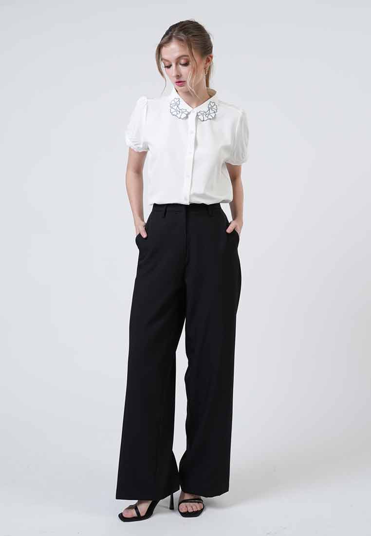 Elara Scallop Collar Embroidered Top