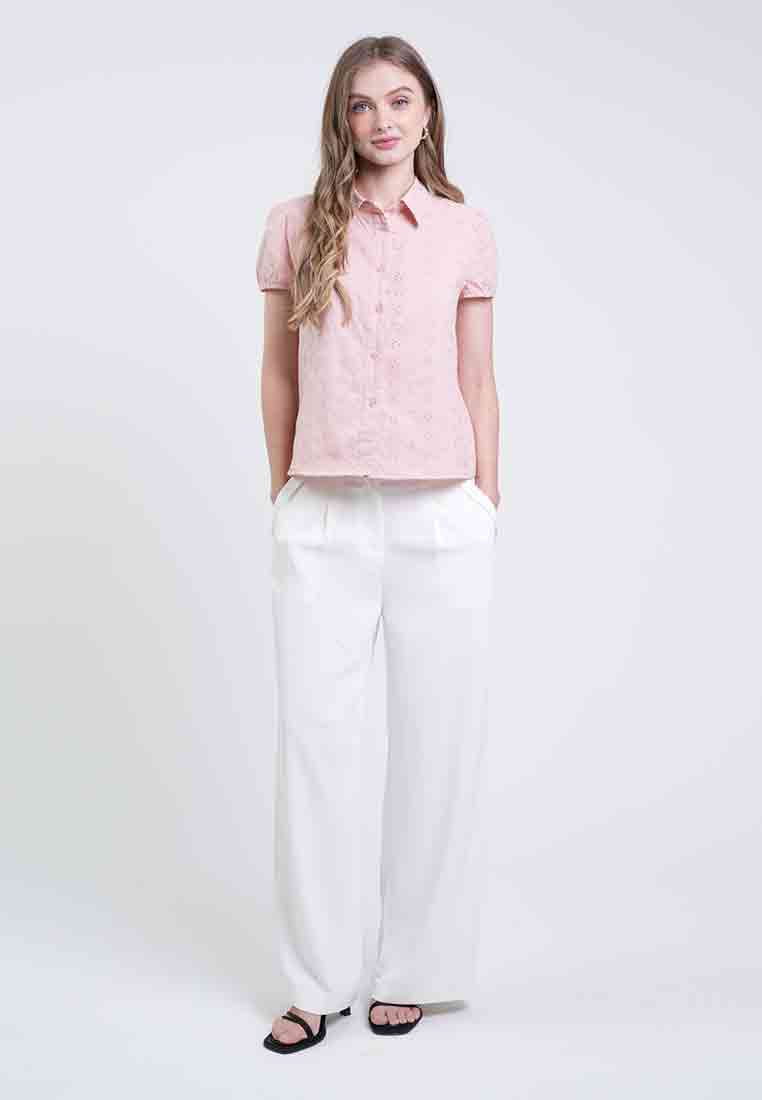 Gia Collared Eyelet Button-Down Top