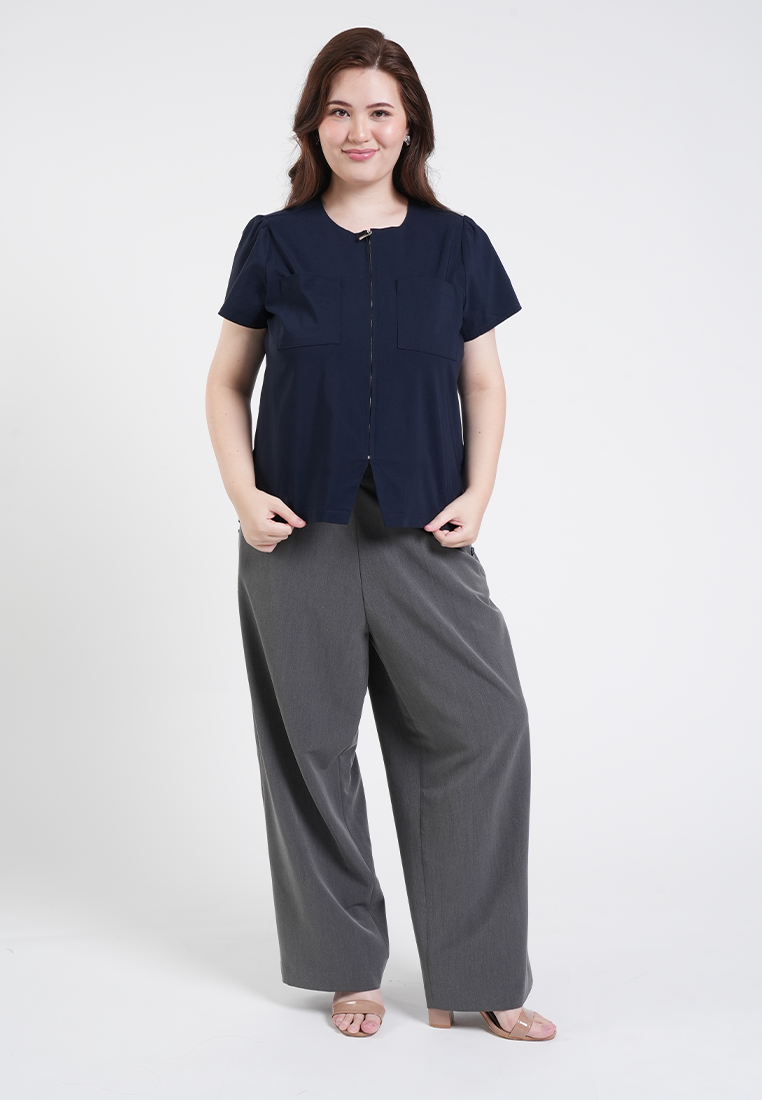 Milly Plus Size Angie Zip-Front Shelly Short Sleeve Top