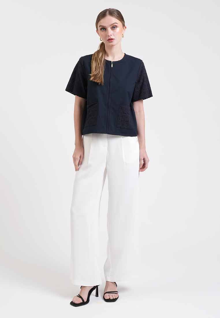 Georgina Eyelet Accent Zip-Up Top