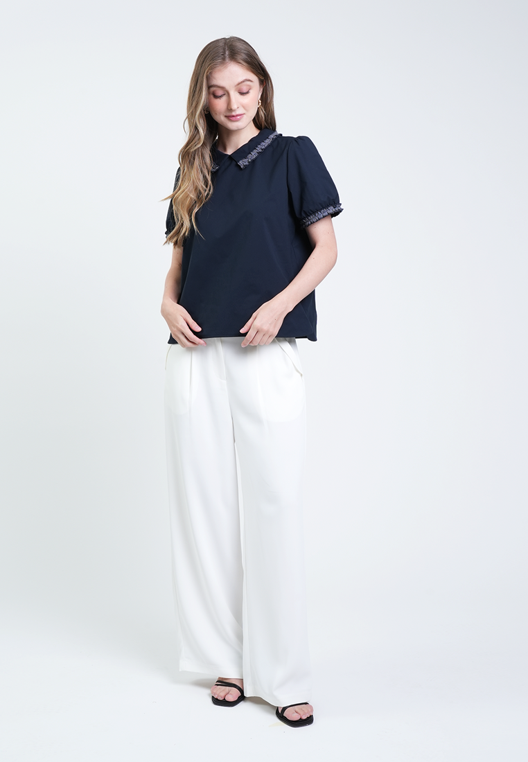 Solana Tweed-Trimmed Collared Blouse