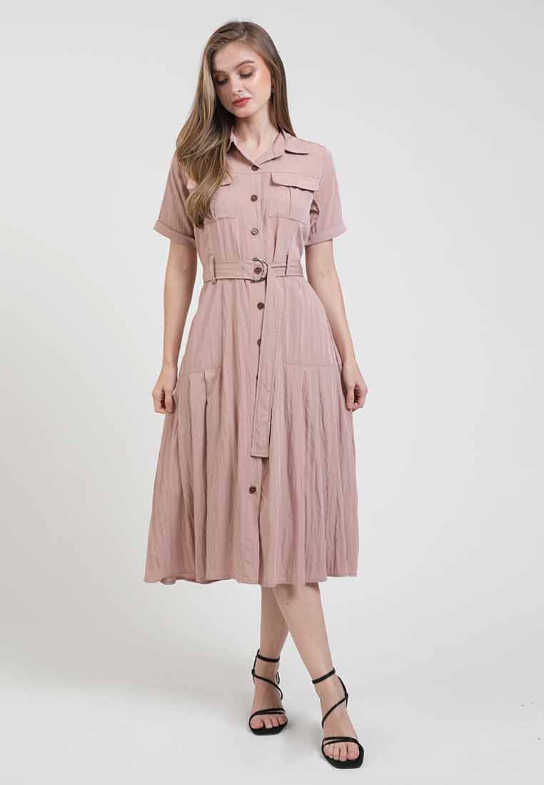 Daphne Button-Down Midi Dress with Belt