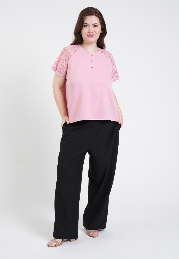 Milly Plus Size Celina Lace Sleeve Collared Top