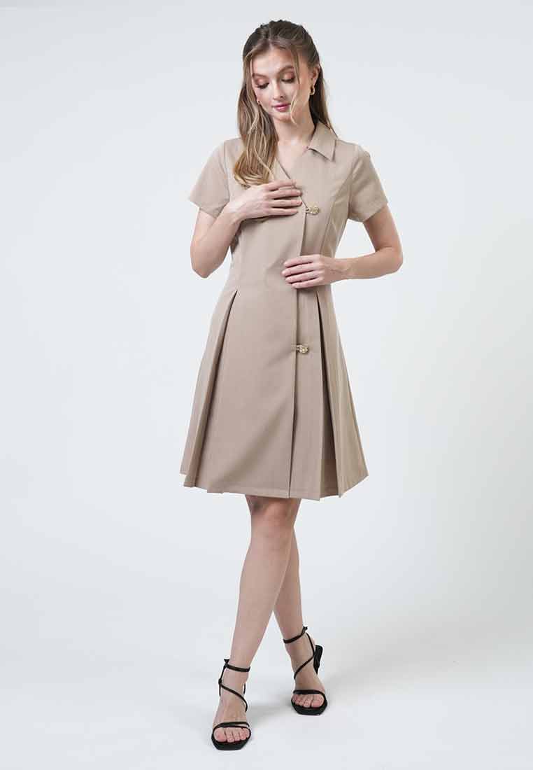 Marlowe Asymmetric Pleated Button-Front Dres