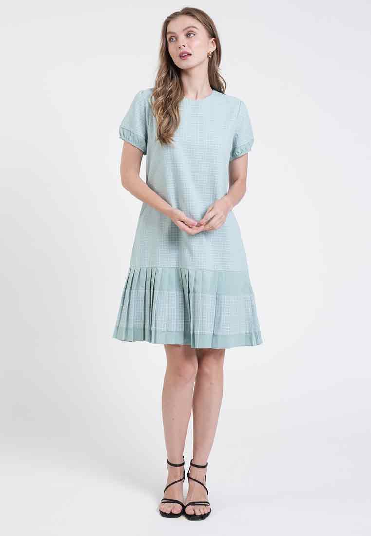 Lyca Grid Pleated Sheath Dress