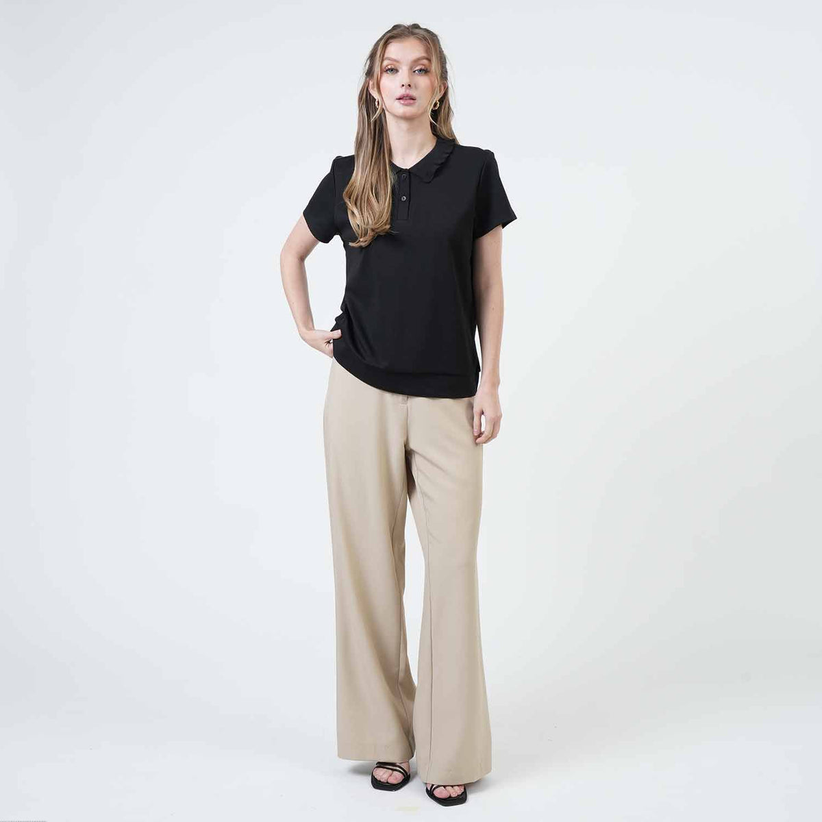 Gwenneth Petal-Edge Collared Knit Top
