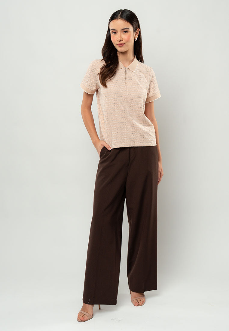 Adie Textured Knit Quarter-Zip Polo Top