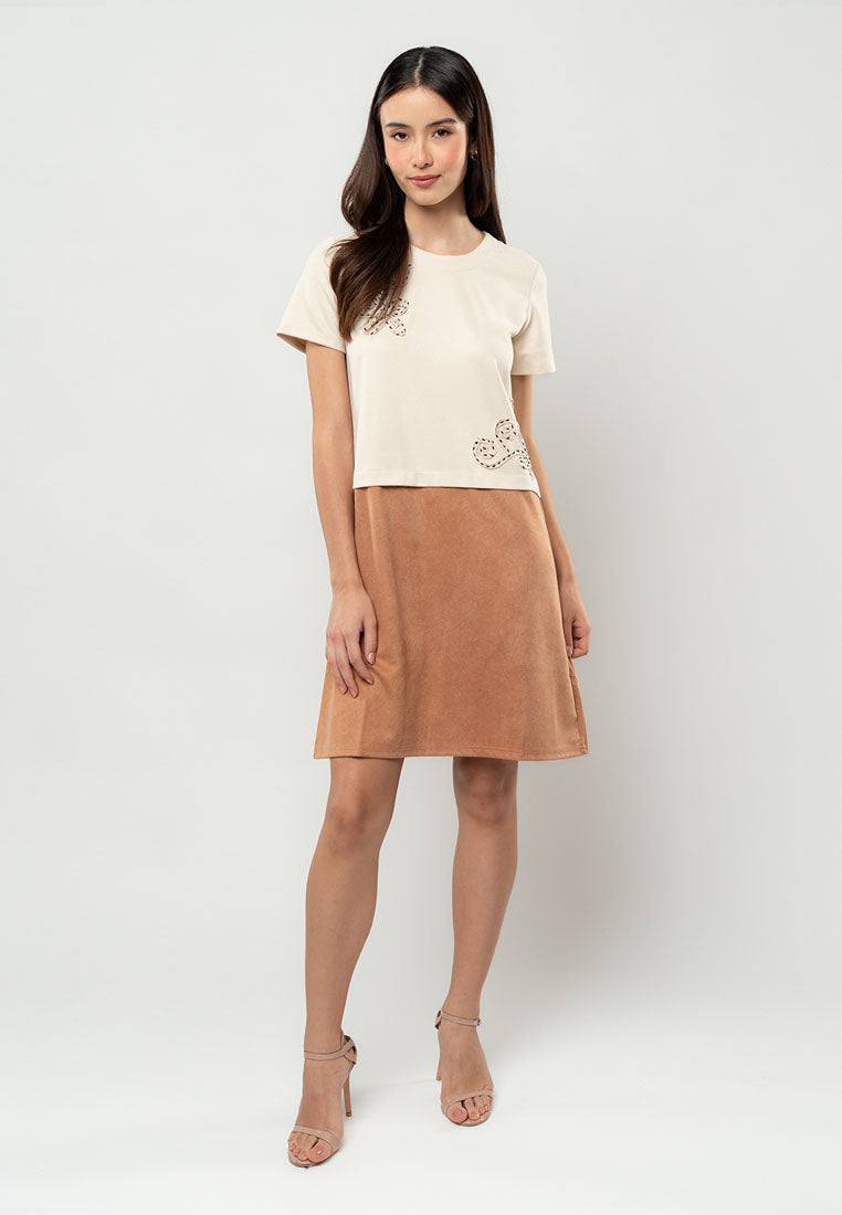 Stella Two-Tone Floral Appliqué Shift Dress