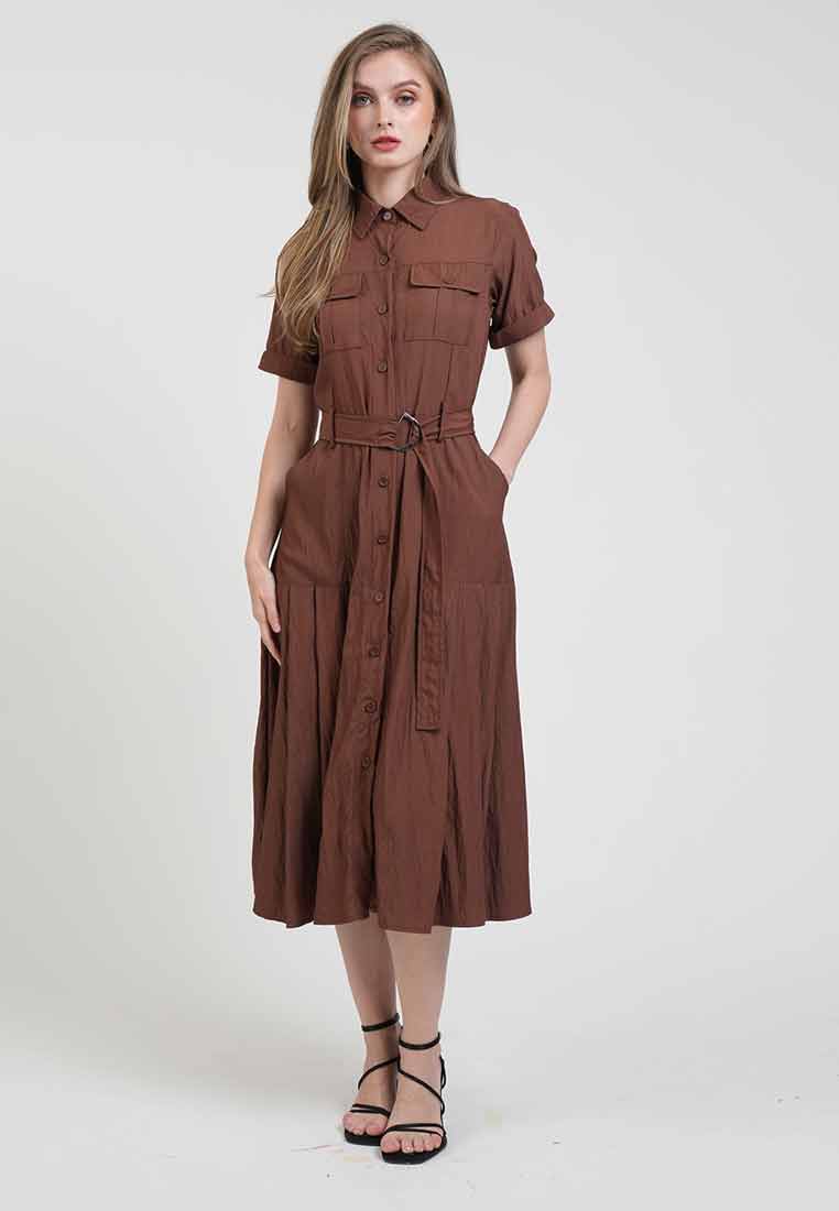 Daphne Button-Down Midi Dress with Belt