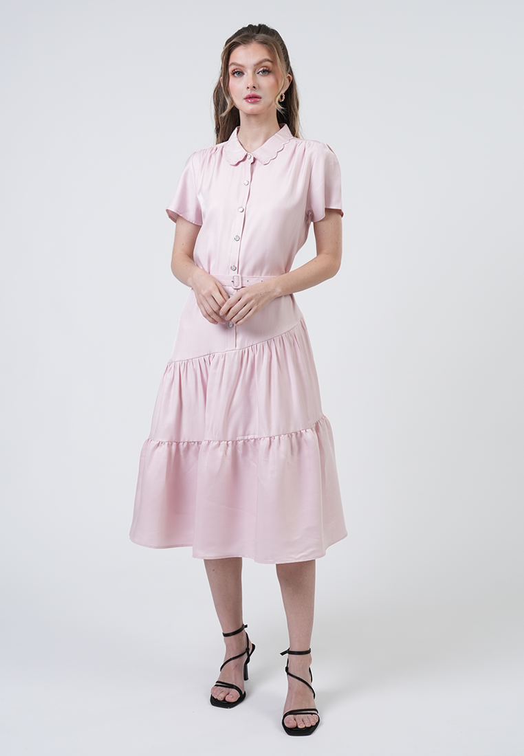 Aztrid Scallop Collar Tiered Midi Dress