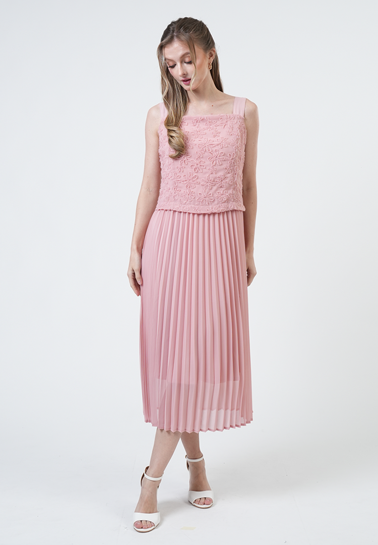 Daphne Lace Bodice Pleated Midi Dress
