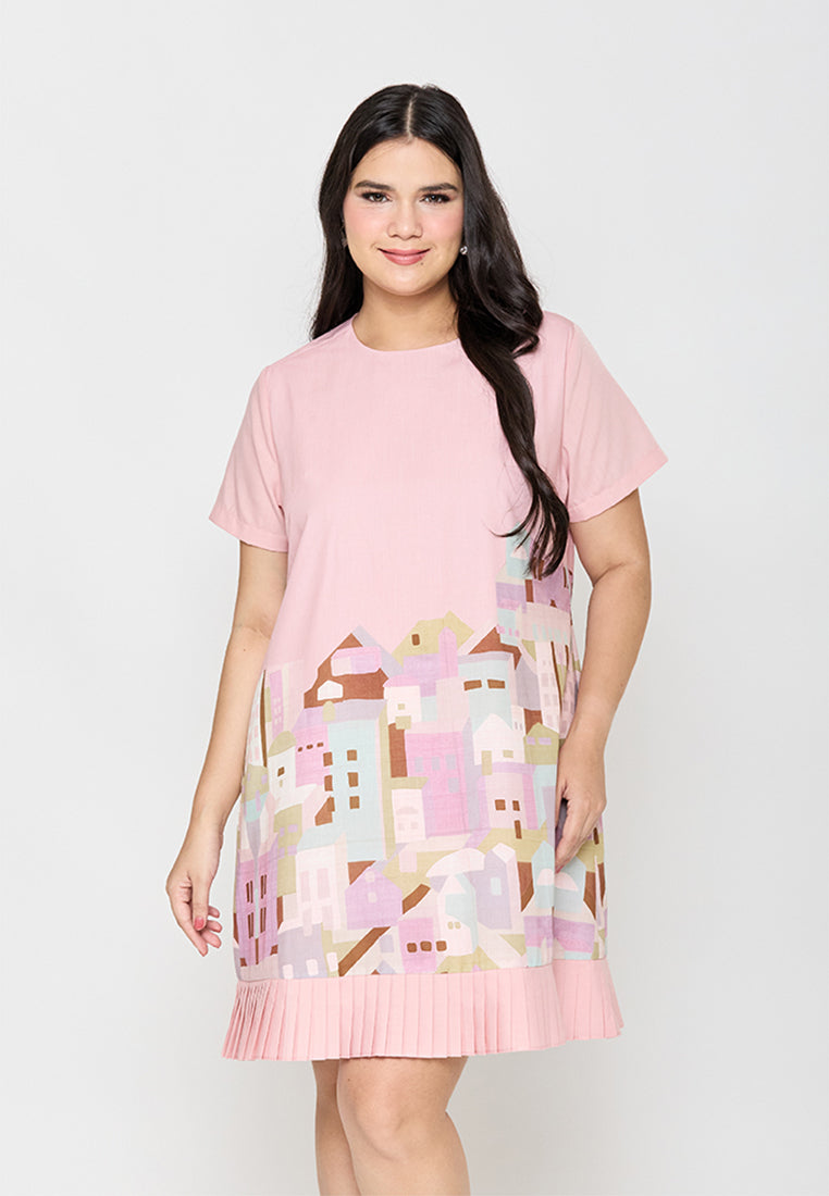 Milly Plus Size Elowen Shift Dress with Pleated Hem Detail