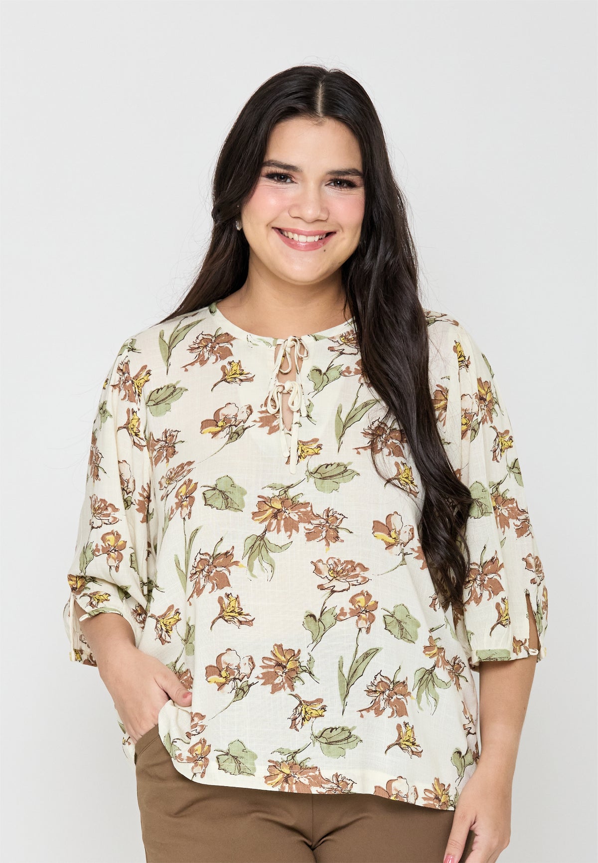 Milly Plus Size Amariya Floral Top with Tie Detail