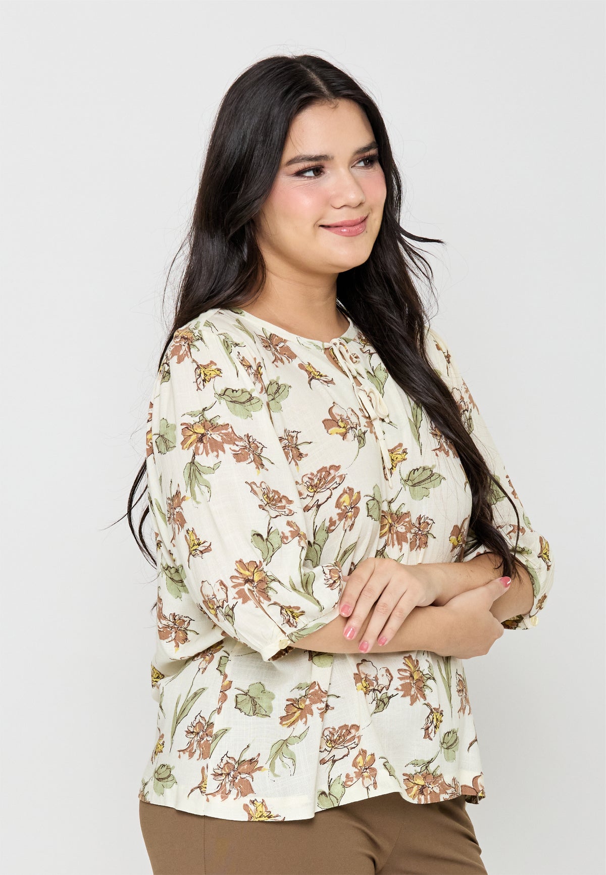 Milly Plus Size Amariya Floral Top with Tie Detail