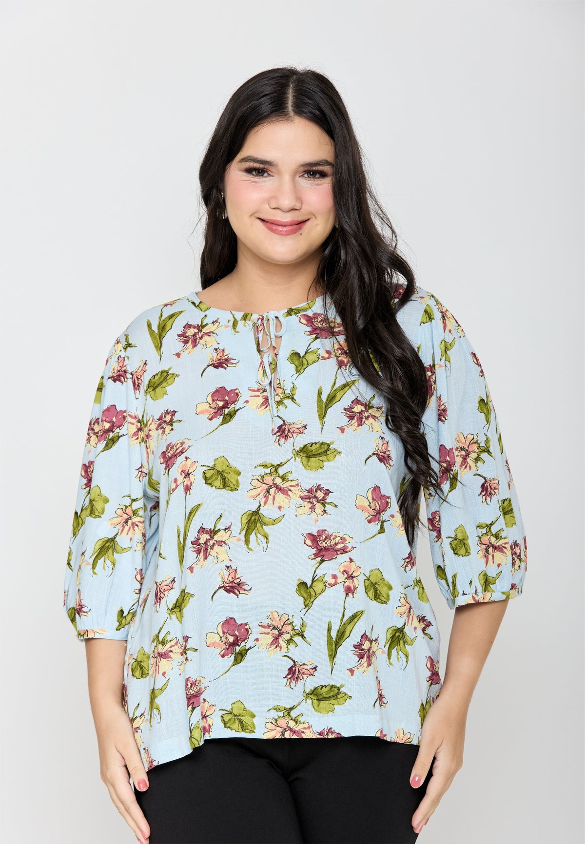 Milly Plus Size Amariya Floral Top with Tie Detail