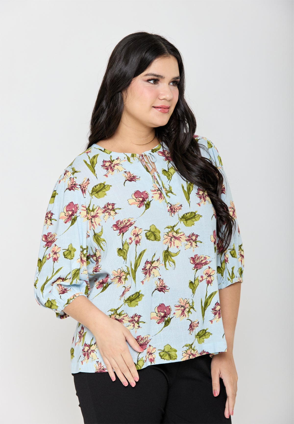 Milly Plus Size Amariya Floral Top with Tie Detail