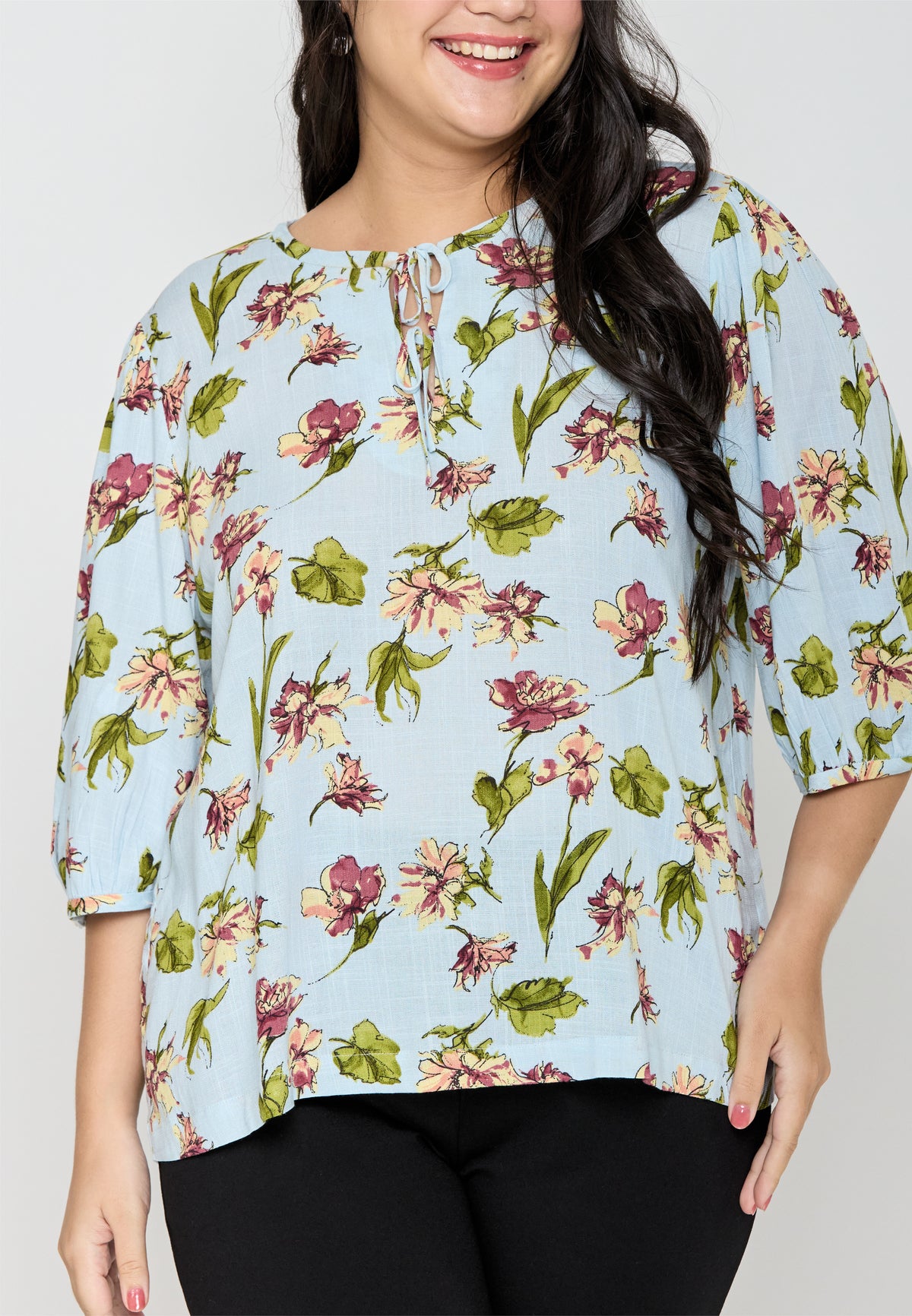 Milly Plus Size Amariya Floral Top with Tie Detail