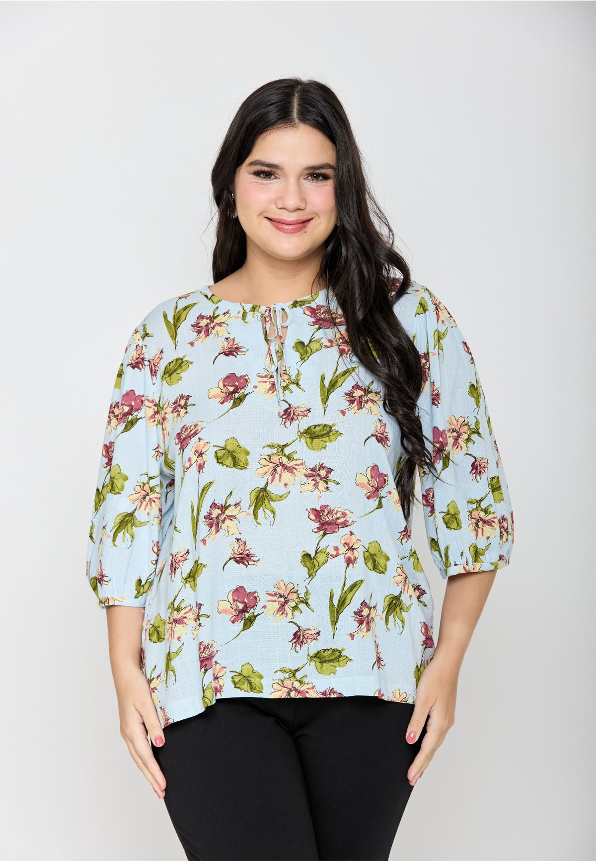 Milly Plus Size Amariya Floral Top with Tie Detail
