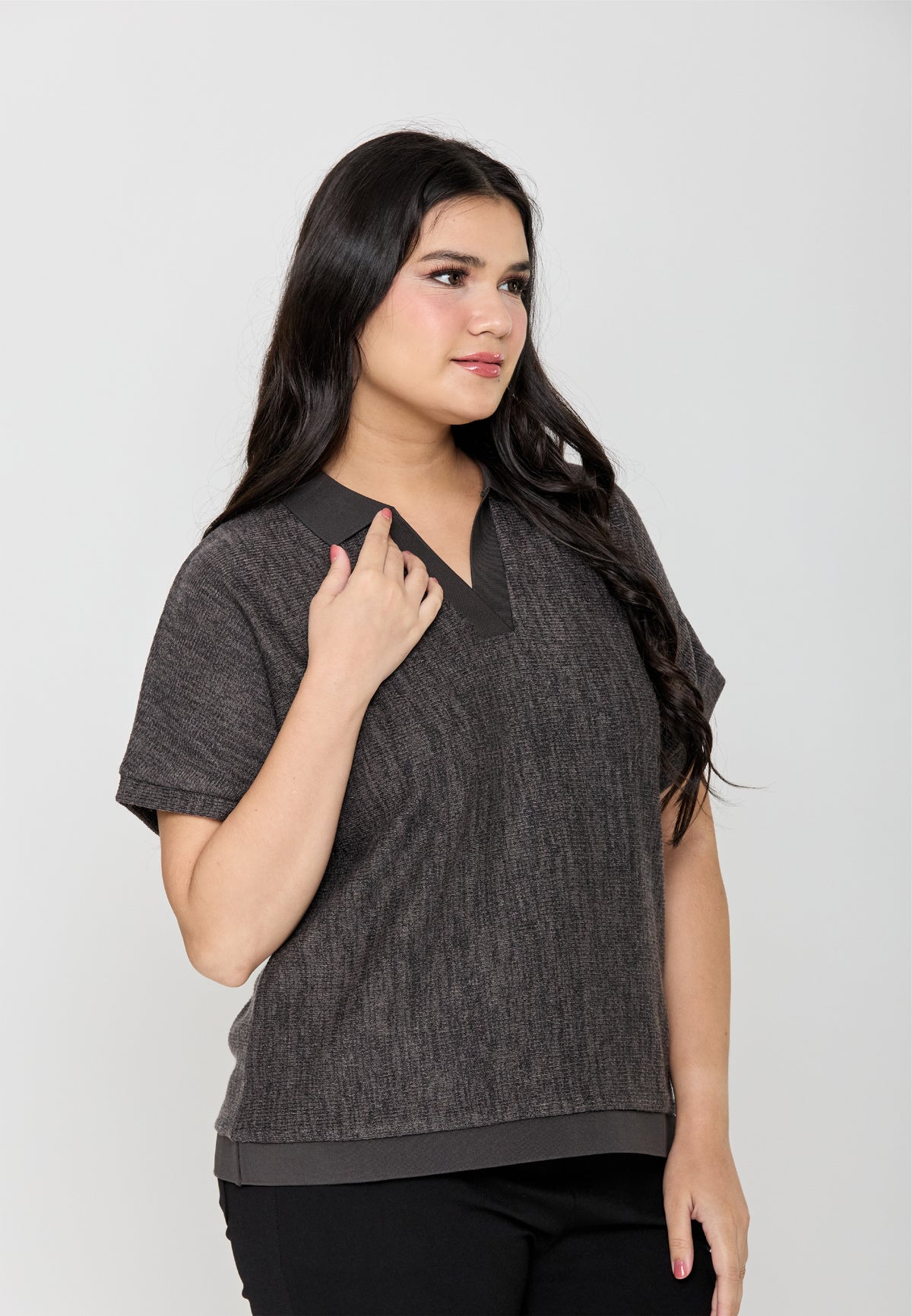 Milly Plus Size Alinara Collared Top with Extended Sleeves