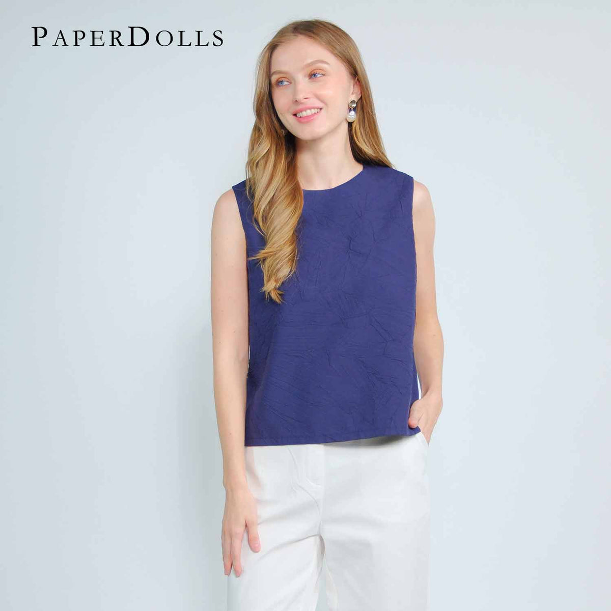 Skye Textured Sleeveless Top in Rounded Neckline