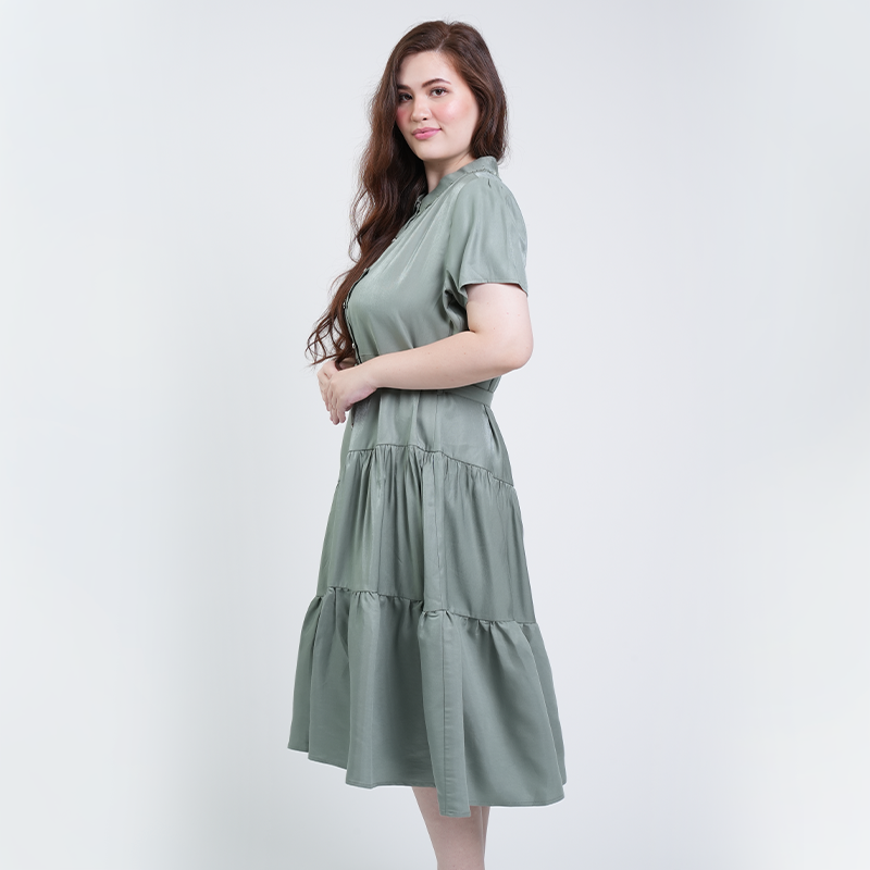 Milly Plus Size Grace Tiered Shirt Dress with Collar