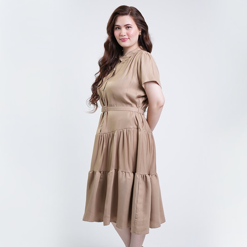 Milly Plus Size Grace Tiered Shirt Dress with Collar