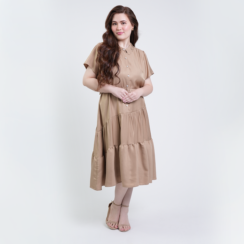 Milly Plus Size Grace Tiered Shirt Dress with Collar