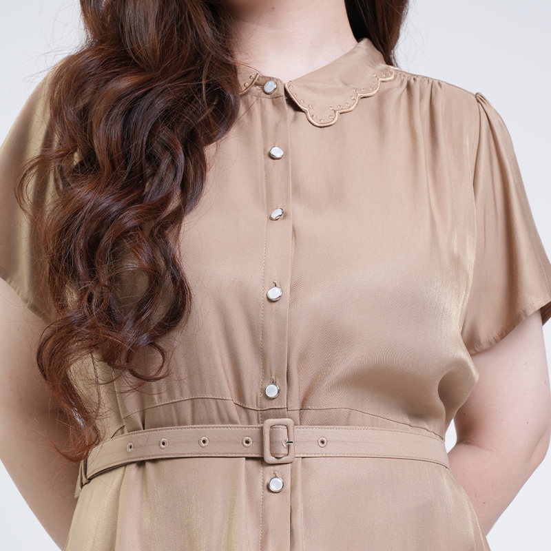 Milly Plus Size Grace Tiered Shirt Dress with Collar